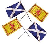 BZB SCOTLAND HAND FLAGS - FOUR MIXED (2 Pairs) of St. ANDREW'S SALTIRE CROSS SCOTTISH LION RAMPANT FLAGS HAND WAVING SCOTTISH FLAGS - each approx: 9" X 6" / 23 x 15cm - on a 12 inch stick