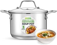 NutriChef 3-Quart Stainless Steel Soup Pot - 18/8 Food Grade Heavy Duty Cookware, Stock Pot, Stew Pot, Simmering Pot Kitchenware w/See Through Lid, Dishwasher Safe, For Induction Gas Ceramic Cooktops