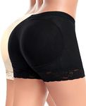 Padded Underwear for Women Butt Pads Shapewear Shorts Booty Padding Lace Panties Butt Lifter Hip Enhancer, #3 Black+beige, Large