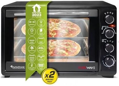 TurboTronic Horno Eléctrico 45L con Convección y Asador, 2000W, Mini Horno de Sobremesa, Incluye 2 Bandejas, Ideal para Pizza, Camping y Cocina Compacta