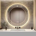 VENETIAN IMAGE Pvc Board (Water & Termite Proof) Round Bathroom Mirror Wall Mounted With Backlit Led Light, Illuminated Vanity Mirror, Anti-Fog Circle 3-Color, (Geometry Pattern, Kaleido, 80 Cmclear)