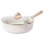 CAROTE Saute Pan with Lid, Non Stick Deep Frying Pan with Helper Handle, Skillet Induction Cookware, Cooking Pan Kitchen Pan for All Hobs PFOA Free 24cm/3 Litre