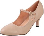 Chase & Chloe Women's Kimmy-21 Regular |Mary Jane | Mid Heel Shoes | Nude Low 9