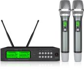 Kimyah Wireless Microphone System, Dual UHF 200 Channel Handheld Microphone Wireless, Auto Connect 328ft Coverage Wireless Microphones & Systems, Cordless Mic Suitable for Church,Wedding,DJ,Karaoke