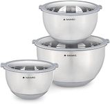 Navaris Stainless Steel Mixing Bowls with Lids (Set of 3) - Small, Medium and Large Mixing Bowl with Lid Set - 1.5 QT, 3 QT, 5 QT - Gray