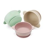 PandaEar 3 Pack Baby Weaning Bowls| Baby Bowls with Suction| Stay Put Silicone Bowl for Babies Weaning| KidsToddlers Infants Food Feeding Bowls| Grade Soft Safe BPA-Free (Pink Green Light Tan)