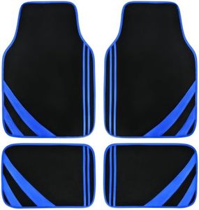 CAR PASS Faux Leather Car Mats Blue Edge Waterproof Car Floor Mats Car Carpet Mats 4 Pieces with Double Stitch Line Anti-Slip Backing Design, Universal Fit for Most Vehicles,SUVs,Sedan,Vans