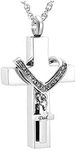 MEMORIALU Cross Dad Urn Necklaces for Ashes Cremation Crucifix Keepsake Memorial Men Stainless Steel Pendant Necklace