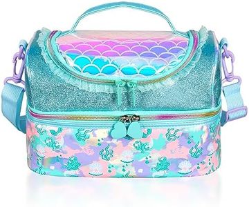 Kids Double Decker Cooler Insulated Lunch Bag, Back to School Large Meal Tote for Boys, Girls, Men, Women, with Adjustable Strap, Mermaid