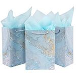 3 Pieces Gift Bag Medium Size Present Bag with 3 Tissue Paper Gift Bags for Birthday Party 20X 10 X 28 cm Marbling Design