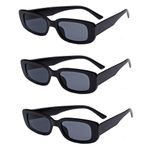 3 Pack Black Sunglasses,Rectangle Sunglasses for Women Retro Square Sunglasses 90s Sunglasses Retro Fashion Glassesfor Men UV400 Rectangle Sunglasses