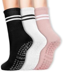 Viiotu 3 Pairs Pilates Socks Women with Grips, Reformer Pilates Grip Socks, Non Slip Yoga Socks for Gym, Dance, Work Out (AU, Alpha, One Size, Regular, Regular, 3 Pairs, Black White Pink)