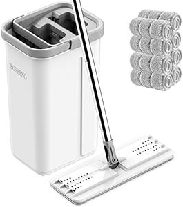 BOSHENG Mop and Bucket with Wringer Set, Hands Free Flat Floor Mop and Bucket, 8 Washable Microfiber Pads Included, Wet and Dry Use, Home Floor Cleaning System for All Floor Types and Windows