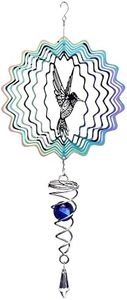 Lpraer Hanging Wind Spinner 6 Inch Stainless Steel 3D Colorful Kinetic Mandala Wind Spinner with Ball Spiral Tail for Outdoor Yard Garden(Hummingbird)