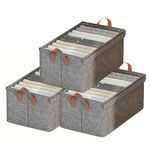 House of Quirk Durable Linen Closet Organizers and Foldable Flip Storage Baskets, Rectangle Storage Boxes for Pants, Shirt, Sweaters, Bra Panty, Socks (Pack 3, Dark Grey)