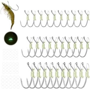 KANAMA Luminous Live Shrimp Hooks - High Carbon Steel Fishing Hooks with Barbed, Saltwater Corrosion Resistant Strong Hooks, Ideal for Bass, Groupers, Pike & More, All-in-One Set, 30 Pcs