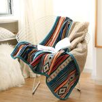 Qucover Super Thick Bed Throws, Blue Stripe Comfy Reversible Flannel Sherpa Blanket for Bed and Couch, Luxury Bohemian Blankets Extremely Soft and Warm Perfect for Winter Use, Double Size 200x200 cm