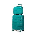 Kono Luggage Sets of 2 Piece Lightweight Polypropylene Hard Shell Suitcase with TSA Lock Spinner Wheels Travel Carry On Hand Cabin Luggage with Beauty Case (Set of 2, Turquoise)