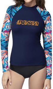 AXESEA Rash Guard for Women Long Sleeve Rashguard Active Top UPF 50+ Swim Shirt Surf Swimwear Dark Blue Small