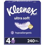 Kleenex Ultra Soft Facial Tissues, 4 Cube Boxes, 60 Tissues per Box, 3-Ply (240 Total Tissues), Packaging May Vary