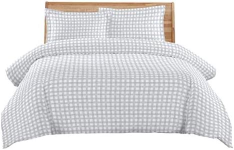 Royal Tradition 7PC Heavyweight Flannel Bedding Set -King Size- Printed Grey Check (Duvet Cover Set with Matching Bed Sheets)