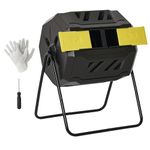 Outsunny 160L Tumbling Compost Bin Outdoor Dual Chamber 360° Rotating Composter, Garden Compost Bin w/Sliding Doors & Solid Steel Frame, Yellow