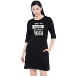 STATUS MANTRA Women's Cotton Regular Fit Half Sleeves Yoga Printed Long T-Shirts (Black_Medium)