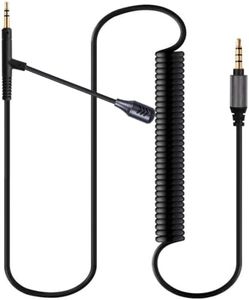 Fezzlo HD598 Boom Microphone Voice Gaming Cable,Coiled Spring Upgrade AUX Cord Compatible with HD598SE HD620S HD599 ATH-M50x M70x Headphones for Studio Voice Calls Business Live Streaming 3.5mm 8ft