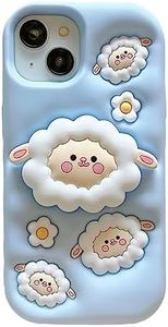 QoKcoahn Case for iPhone 12/12 Pro,Cute 3D Kawaii Phone Cases Funny Cartoon Sheep Holder Cover with Keychain Soft Silicone Gel Drop Protection Case