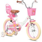 Glerc 14 Inch Kids Bike for 3 4 5 Years Old Little Girls Cute Bicycles with Basket Stabilisers and Bell,White with Beige Tires