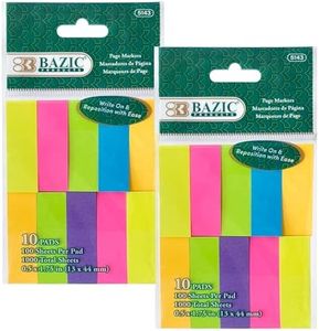 BAZIC Products Neon Page Marker, Sticky Notes for Study Materials and Office Use, Neon Colored Writable Index Tabs, Page Markers and File Tabs, 0.5x1.75, 1000 Sheets/Pack, 2-Packs