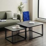 ELEVATION Metal Frame Tea Table Square Set of Coffee Tables 2 Piece Stacking Marble Look Center Table for Living Room Modern End Tables for Bedroom (Metalic Black)