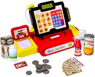 Big Mo's Toys Cash Register Play Set Kids Grocery Store Supermarket Toy with Pretend Food, Money, Electric Lights and Sounds- 27 Piece