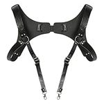 CHICTRY Men's PU Leather Suspenders Vintage Adjustable Suspender Belt with 2 Swivel Hooks Groomsmen Costume Accessories Bright Black One Size