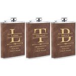 Wedding Flasks for Groomsmen Set of 3, Personalised Groomsmen Gift, Custom Engraved Liquor Whiskey 304 Steel Stainless Flask for Best Man Groom Father of Bride, Brown