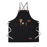 ETLEE Cotton Canvas Apron with Work Pockets and Adjustable Cross Back Straps,Cooking Aprons Gifts for Men Women Chef Waiters Artists Heavy-duty Grilling BBQ Aprons Professional,35-in x 27.5- in