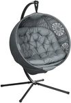 Outsunny Outdoor Hanging Chair, Swing Chair with Metal Stand, Thick Padded Cushion, Foldable Basket and Side Pocket, for Indoor and Outdoor, Charcoal Grey