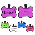 Silicone Dog Tags - GISUERY Dog Tags Engraved for Pets Personalized - Silent Dog Tag with 48 Icons - Dog Cat Name Tag with Double-Sided Engraving - Soundless Custom Pet ID Tag (Bone)