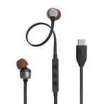 JBL TUNE 310C - USB-C Wired Hi-Res in-Ear Headphones, Tangle-free flat cable, 3-button remote with microphone (Black)