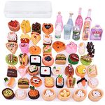 56 PCS Pretend Play Food Set Miniature Food Drinks Toys Role Play Toys Resin Mini Food Fast Food Toys Resin Mini Food Kids Kitchen Accessories For Kids Children Toddlers Adults Teenagers Doll House