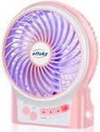 efluky 3-Speed Mini Desk Fan with LED Light, Portable USB Fan Quiet for Home, Office, Travel, Camping, Outdoor, Indoor, 4.9-Inch, Pink