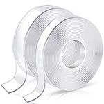 KUSUFEFI Double Sided Adhesive tape Heavy Duty, Double Stick Mounting (2 Rolls, Total 20FT), Clear Two Sided Wall tape Strips, Removable Poster tape for Home, Office, Car, Outdoor Use