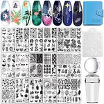 Biutee Nail Stamping Plates set, 15 pcs Nail Art Stamper, Nail Stamp Template Kit, Scraper Storage Bag Gift Box, Lace Flower Butterfly Star Holiday Sports Design Nail Image Plate