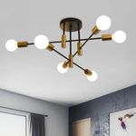 Ganeed Mid Century Modern Sputnik Chandelier Gold & Black Adjustable Ceiling Lighting 6 Lights Industrial Mount Pendant Light Fixture for Kitchen Living Dining Room Bedroom Foyer