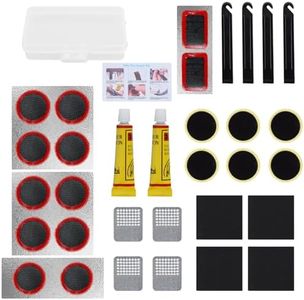 Bike Tire Repair Kit, 34 Pcs Bike Portable Patches Fixes Tool with Self-adhesive Tire Patch, Lever, Metal Rasp, Sandpaper and Box for Cycling, BMX, Motorcycle and Inflatable Rubber