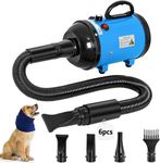 Dog Dryer for Large Dogs, 4.3HP 3200W High Velocity Pet Hair Dryers with Heater for Grooming, Spind Temperature Adjustable Pet Dryer Machine with 4 Nozzles and1 Woolen Head Covers (Blue)