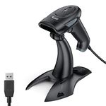 Eyoyo 2D Barcode Scanner, USB Wired Handheld QR Code Scanner with Stand, Auto Sensing Scanner Code Barre for Handsfree, Screen Scanning Bar Code Reader for Computers POS Market Library Store Medical