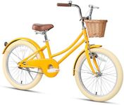 Glerc Little Molly 20 Inch Kids Bike, Retro Cruiser Girls Bike for Children Ages 7-13 Years Old, ‎Kids Bicycle with Wicker Basket & Kickstand, Yellow