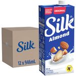 SILK Original Almond Milk - 12 Pack - 946ml - Plant-Based Beverage - Dairy-Free - Vegan - Shelf Stable - Non-GMO - Source of Vitamin D