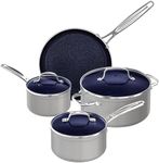 Nuwave 7pc Cookware Set Healthy Duralon Blue Ceramic Nonstick Coated, Diamond Infused Scratch-Resistant, PFAS Free, Oven Safe, Induction Ready & Evenly Heats, Tempered Glass Lids & Stay-Cool Handle